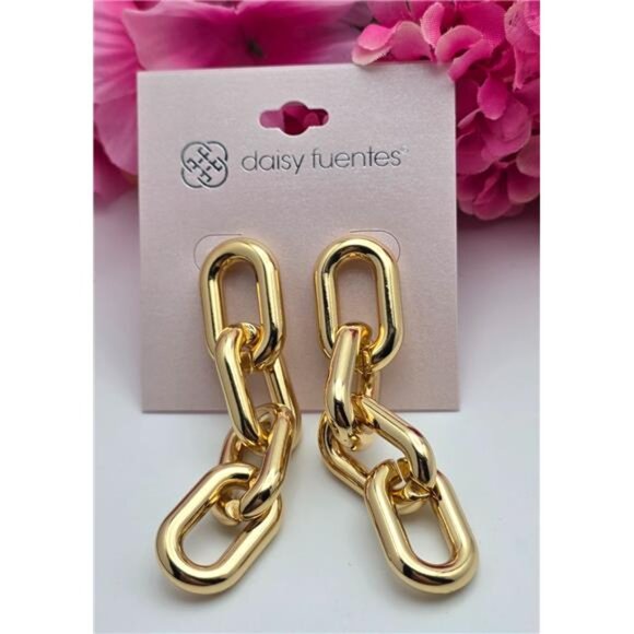 Daisy Fuentes Gold Tone Chunky Oval Link Drop Earrings 3 In Statement - Picture 2 of 4